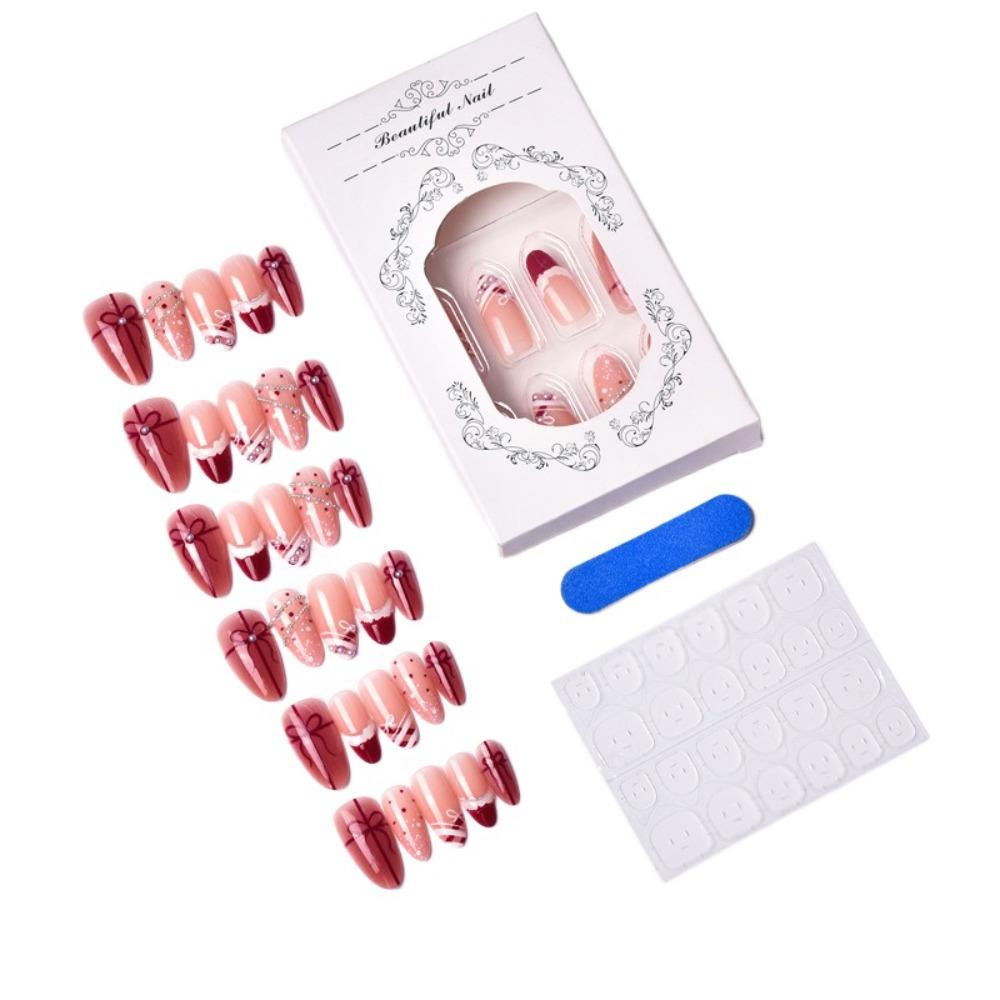 24/30PCS Pearl Bow Nail Decorations Horse Year Nail Art Jewelry New Year False Nails  Nail Art