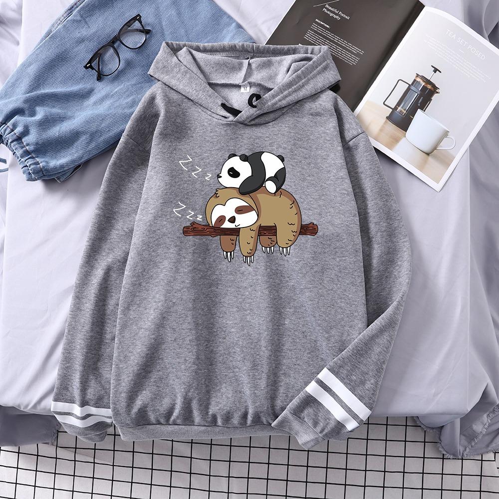 Panda Lying On A Sloth Prints Women Sweatshirt Autumn Warm Hooded Casual Fashion Hoodies All-Match Sportswear