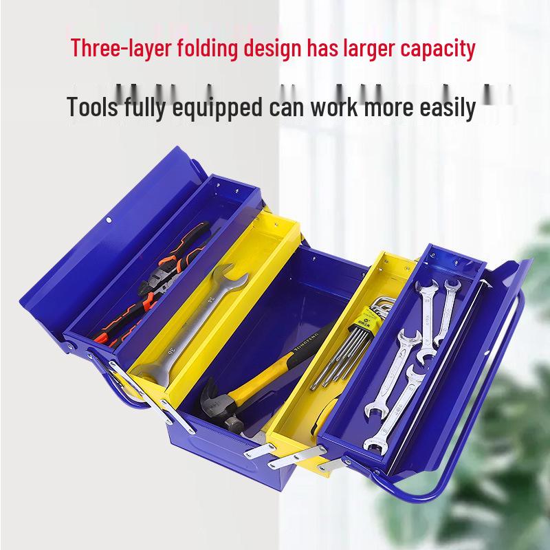 Dual-Handle Folding Metal Toolbox for Car and Auto Repair