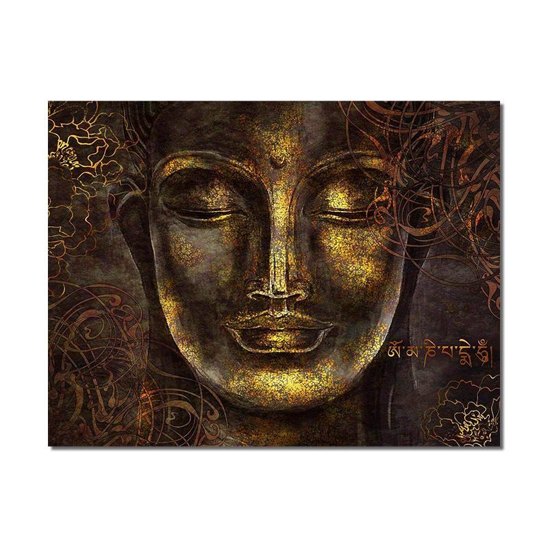Gold and Black Face Buddha Oil Painting On Canvas Cuadros Posters and Prints Scandinavian Wall Art Picture for Living Room Decor