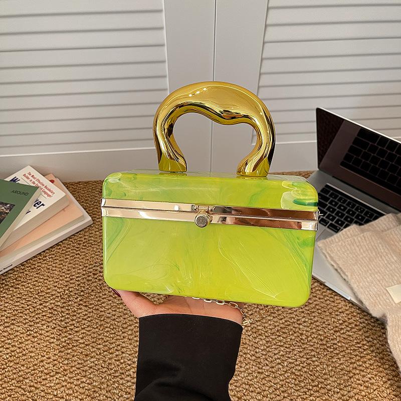 Gold Handle Box Clutch Bag Women Evening Wedding Party Fashion Party Purse And Handbag High Quality Acrylic Crossbody Bag Mini