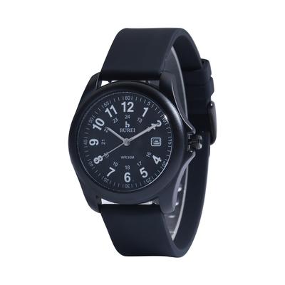 BUREI Quarz Analog Einfaches Datum Schwarz mit Silikagel Stilvoll und Beliebt Geschenk Herrenuhr, Design, Zifferblatt, Wasserdicht, Leicht, Armband, Unisex,