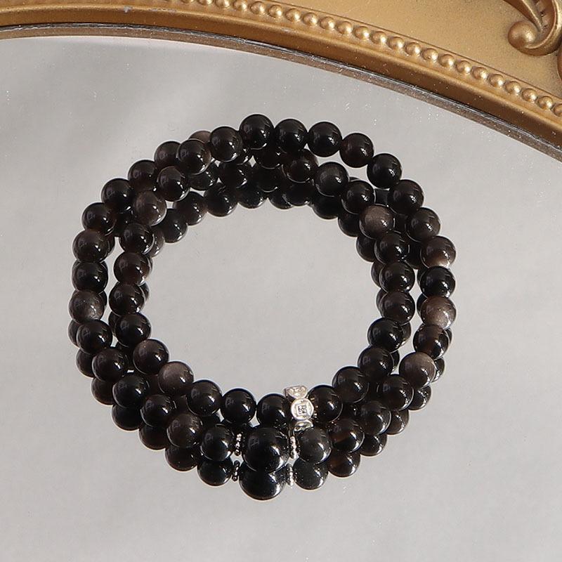New Chinese double circle tea crystal obsidian sandalwood coconut shell spacer zen bracelet bracelet Douyin explosion wholesale