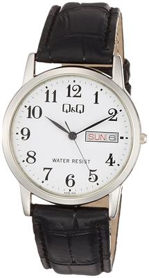 Citizen Analog Date Day Leather White Q&Q Men's Watch, Waterproof, Display, Display, Strap, A206-304,