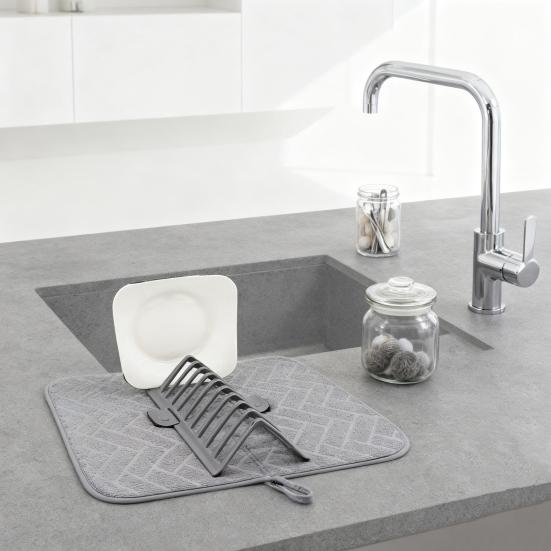 Foldable Dish Drying Mat Super Absorbent Microfiber Drain Pad Stackable Shelf Design Non-Slip Kitchen