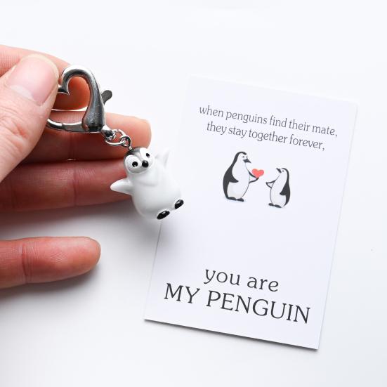 Yousheng Keychain Pendant Penguin Charm Heart Buckle Keychain with Red Heart Decoration Backpack Decorative Keyring