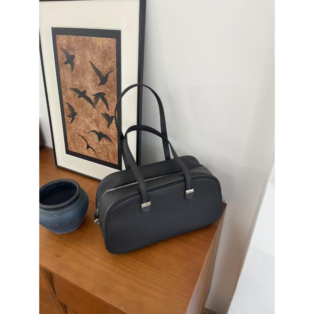 Korean Version Small Canvas Messenger Bag Togo Cowhide Large Capacity Preservation Ball Bag 2025 Real Leather Bag Handbag