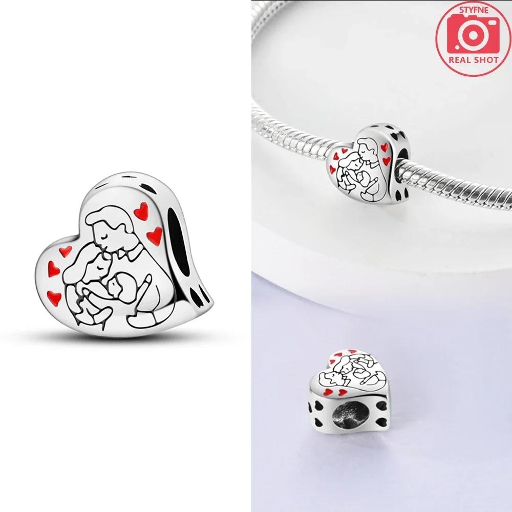 

Original Charms Copper Happy Family Parent-Child Heart Beads Fit Charms Plata Bracelets For Women Jewelry Making Gifts