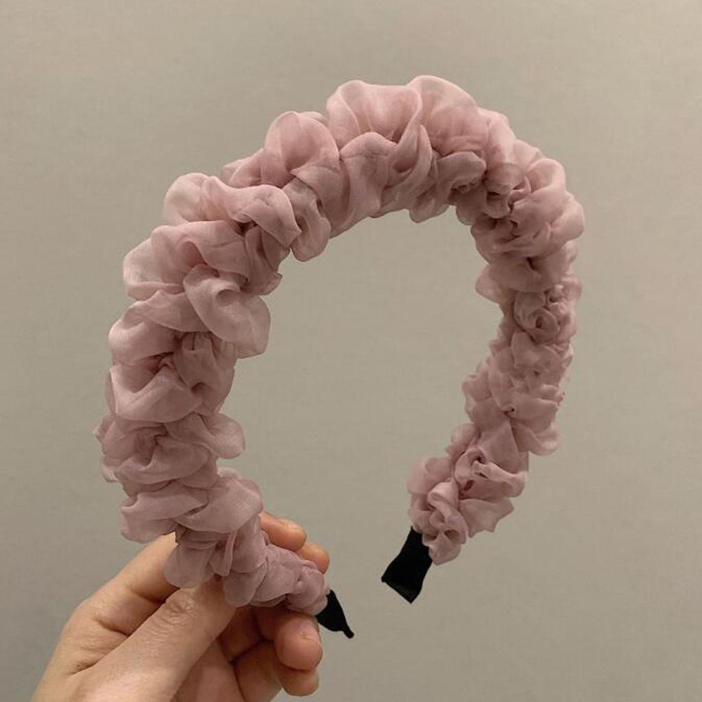 PROLY New Fashion Women Headband Wide Side Mesh Flower Hairband Pleated Turban Casual Soft Headwear Hair Accessories