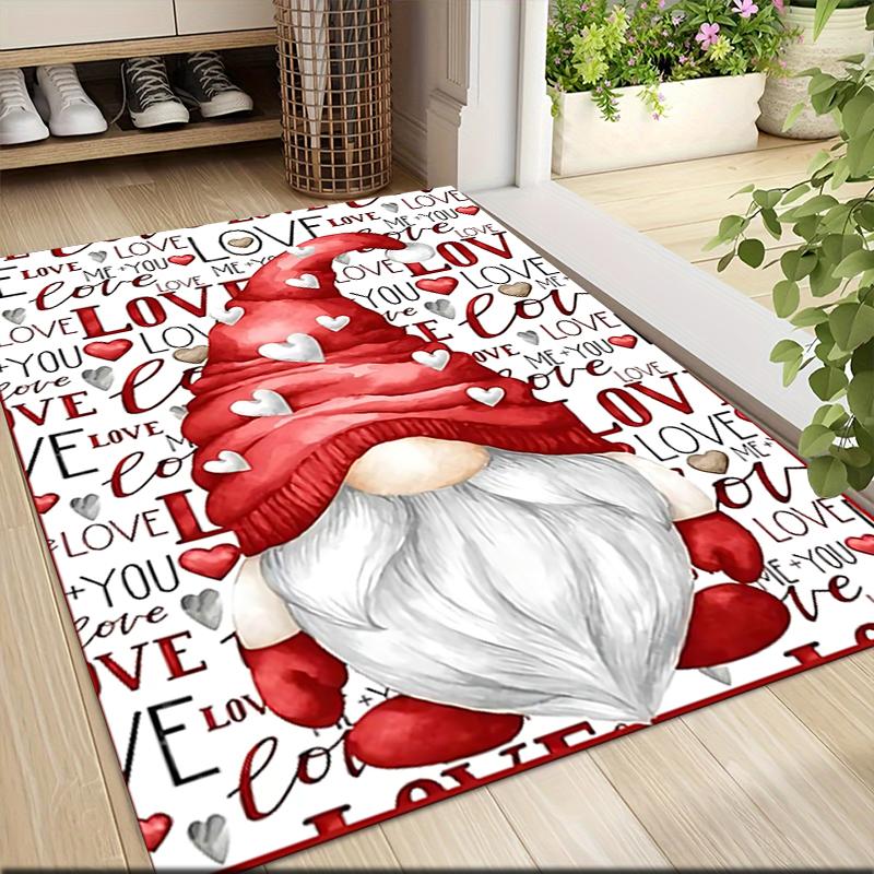 Love Gnome Heart Carpet Rug Soft Washable Anti Slip Home Living Room Sofa Mats Personalized Christmas Rug