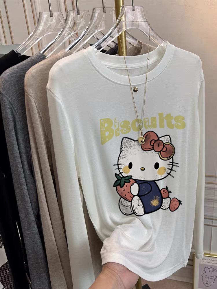 

Korean Cartoon Print Long Sleeve Round Neck T-Shirt for Spring/Autumn Extra Large