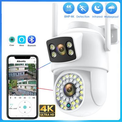 2024 New EU 8MP 4K Wifi IP Camera Dual Screens Night Vision PTZ Video Surveillance Camera Outdoor Human Detection CCTV Security Camera ICSEE App