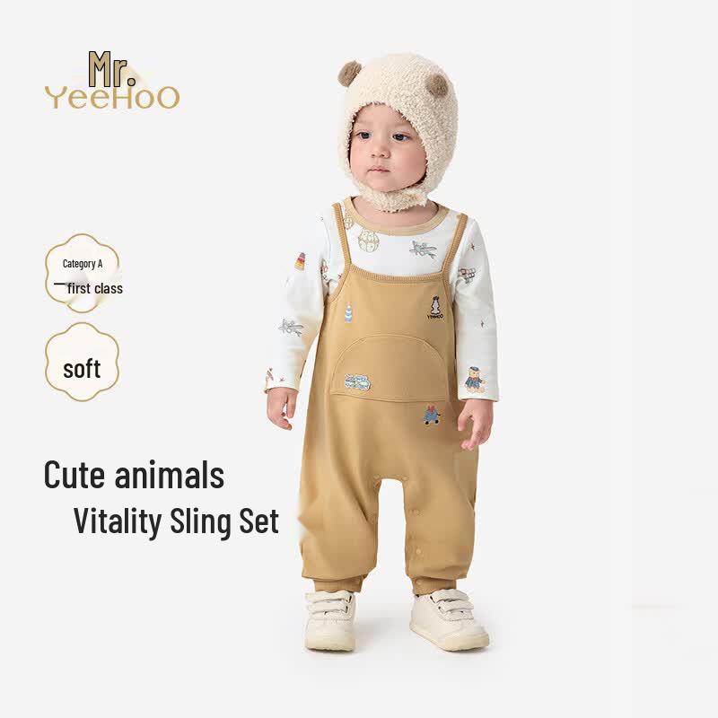 YEEHOO Baby Long-Sleeved Bodysuit & Pants Two-Piece Set 90