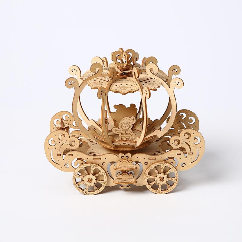 3D Wooden Pumpkin Carriage Puzzle: Handmade, High-End Children's Educational Toy and Ornament