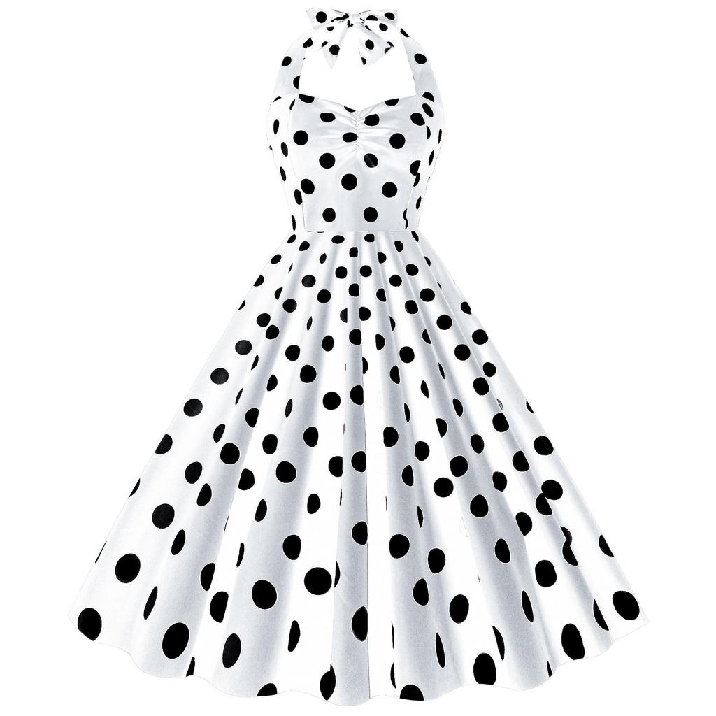 Hot-Selling Polka Dot Strapless Vintage Hepburn 50s Slimming Swing Dress