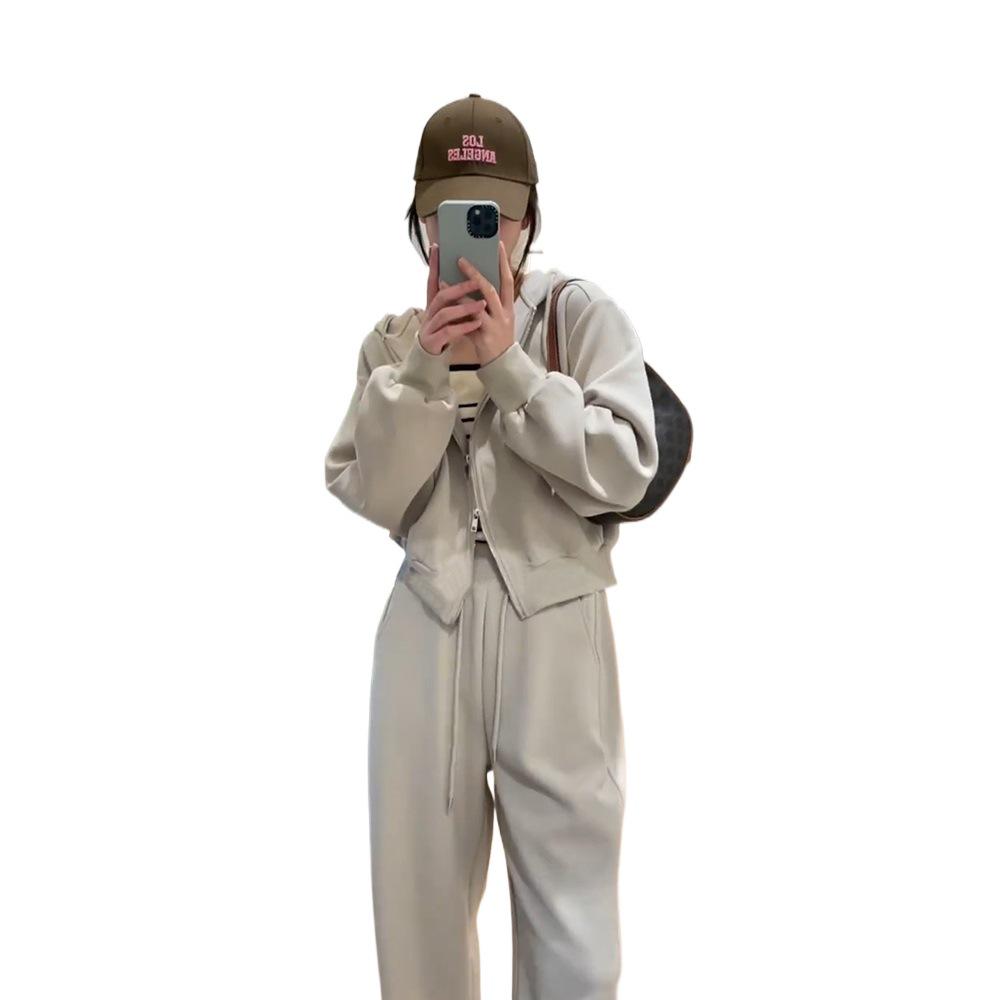 Women's Korean-Style Hooded Sweatshirt Two-Piece Set - Casual Loose Fit, Slimming, for Spring and Autumn