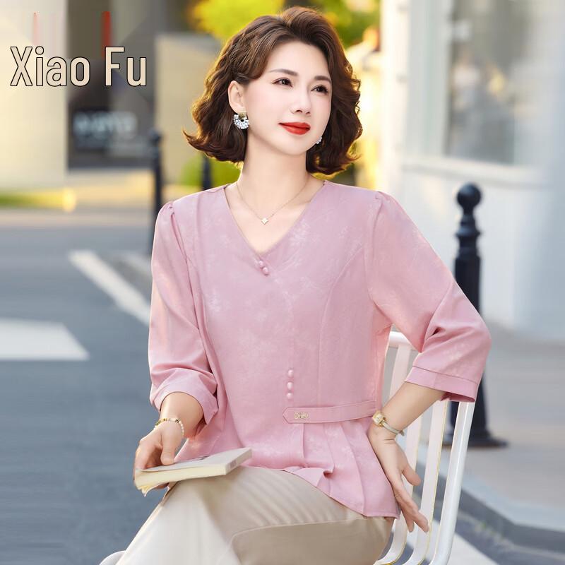 Xiaofu New Chinese Style V-Neck 3/4 Sleeve Top 5XL
