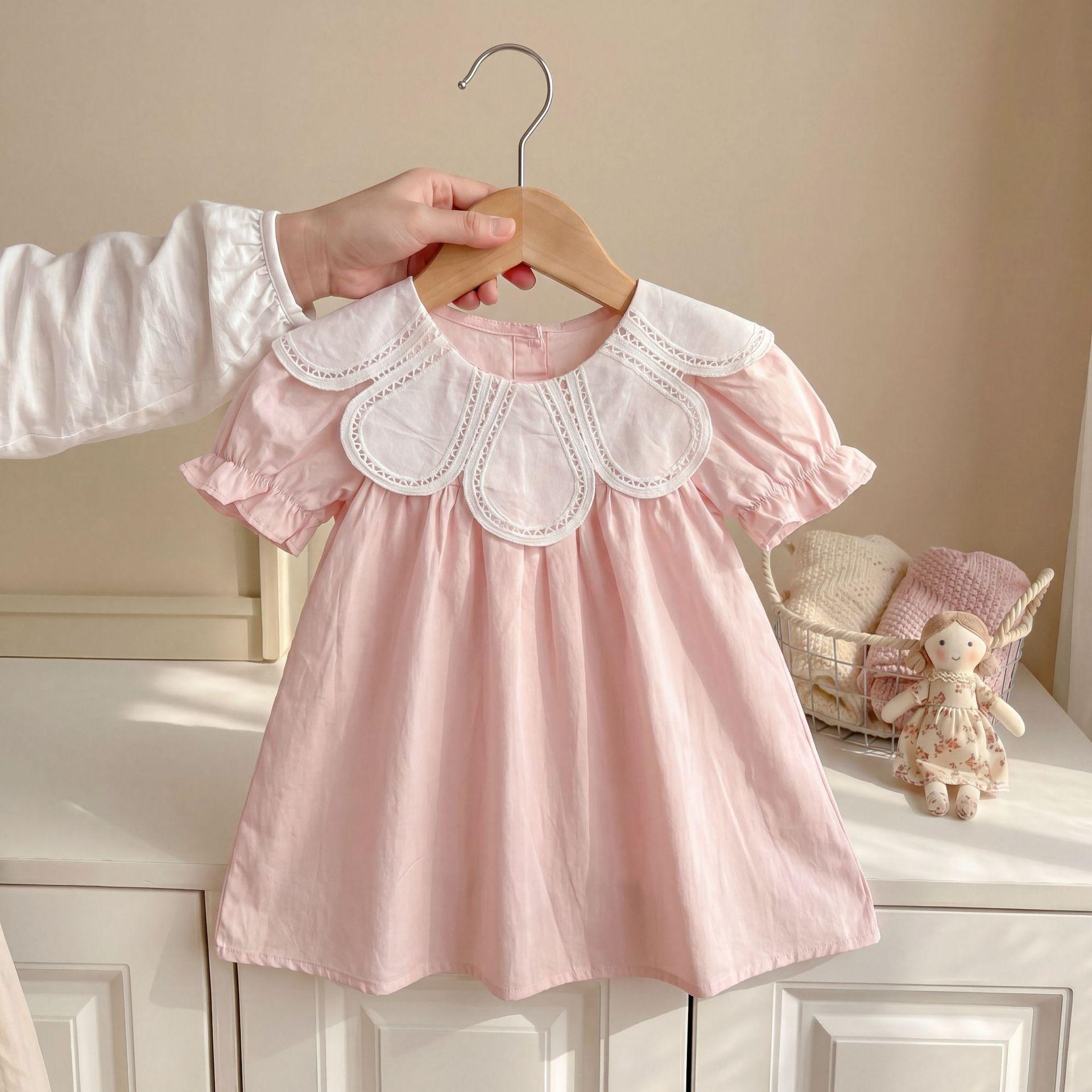 Sweet Petal Collar Short Sleeve Dress For Baby Girls Summer Fresh And Cute Toddler Sundress Casual Daily Wear Outfit 80cm розовый
