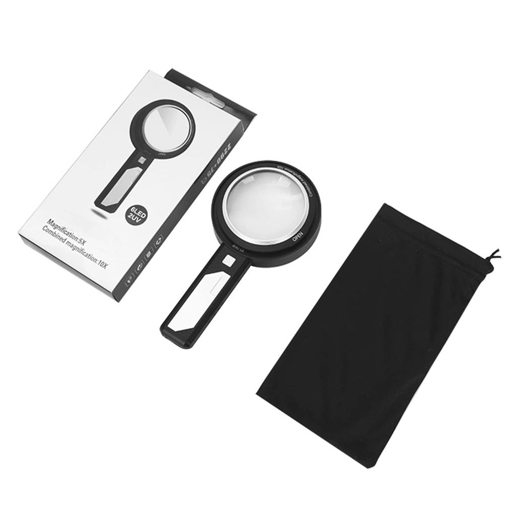 Handheld Magnifying Glass, Double Lens, 8x15x20x Magnification, Illuminated Magnifier with 6 LED Lights and 2 UV Lights, Perfect for Reading Maps,