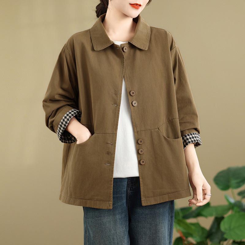 Women s Artistic Loose-Fit Jacket: 2026 Spring/Autumn, Plus Size, Long Sleeve with Lapels, Korean Style L
