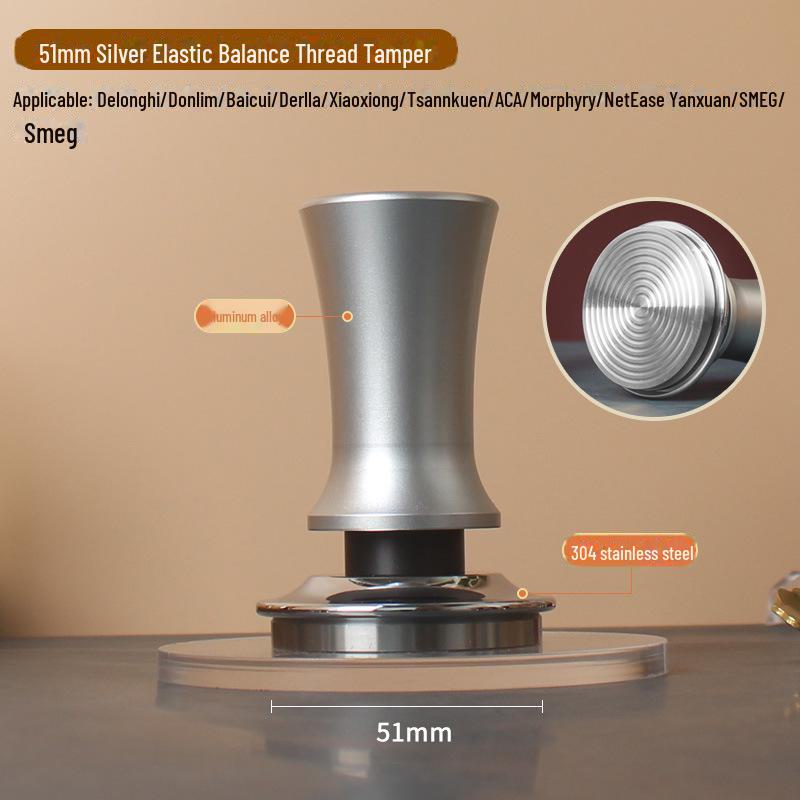 Balanserat elastiskt handtag Kaffe-tamper i rostfritt stål (51/53/58mm)