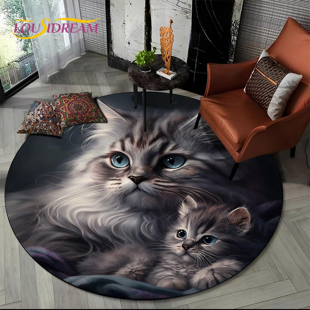3D Persian Cat,Cute Calico Cat,Ragdoll Cartoon Round Carpet Rug for Living Room Bedroom Kid Playroom Decor,Pet Area Rug Non-slip