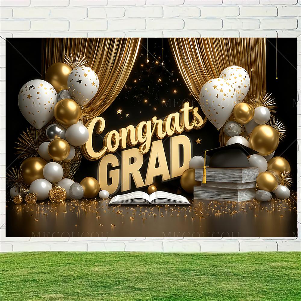 Graduate Themed Banner Customized Student Outdoor Garden Party Decorations Provided Portrait Photography Background Studio Props