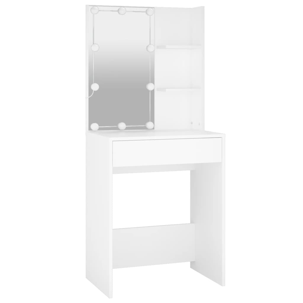 Makeup Table Set with LED Lighting White Wood Based Material