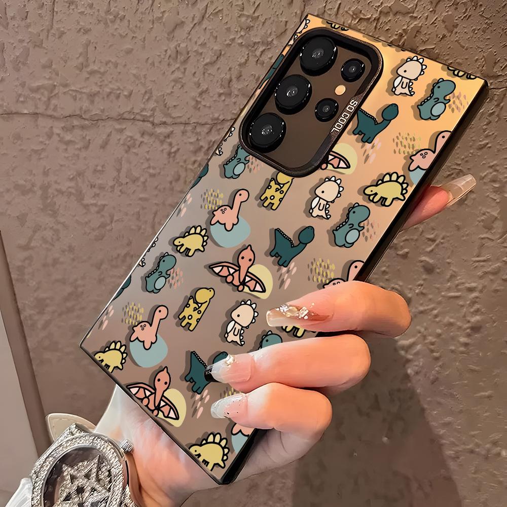 Cartoon Cute Dinosaurs Phone Case For Samsung Galaxy S25 Edge S24 S23 S22 S21 S20 Ultra Funda Silicone Silver Cover