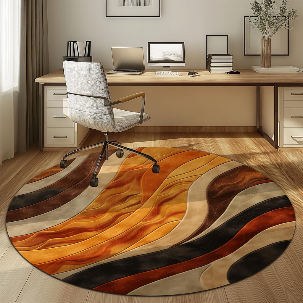 Abstract Wave Pattern Round Rug Flannel Soft Non Slip Floor Mat for Living Room Bedroom Modern Decor Home Accent Carpet Area Rug