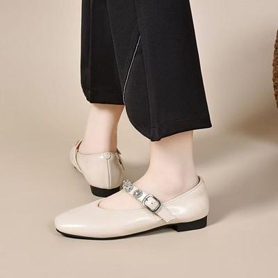 Mary Jane Schuhe Damen Frühling neu schlichtes Temperament Strass Ein-Wort-Schnalle flacher Mund Einzelne Schuhe flache Schuhe faule Schuhe