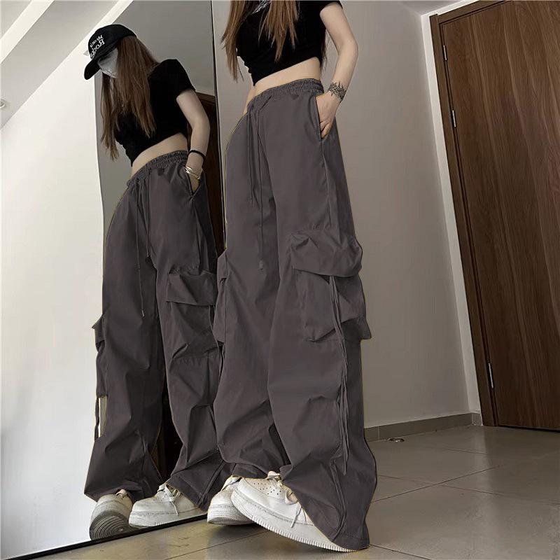 Women's Pink High-Waist Parachute Overalls - Quick-Drying, Wide-Leg, Casual American Sports Pants for Spring, Summer, and Autumn