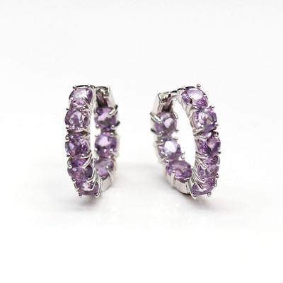 Orecchini con ametista di colore chiaro naturale rotondi da 4,0 mm, vere pietre preziose, argento sterling 925, design alla moda, gioielli da donna