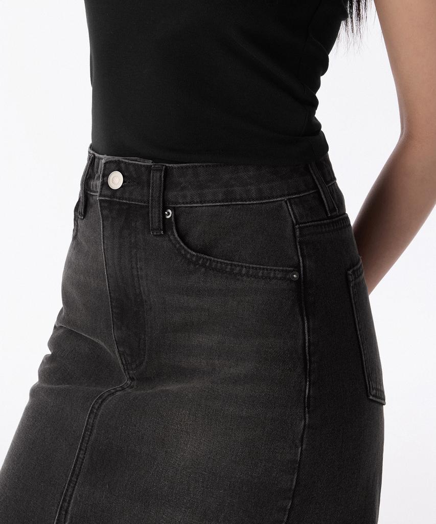Musinsa Standard Woman Women'S Front Slit Denim Long Skirt [Rusty Black]