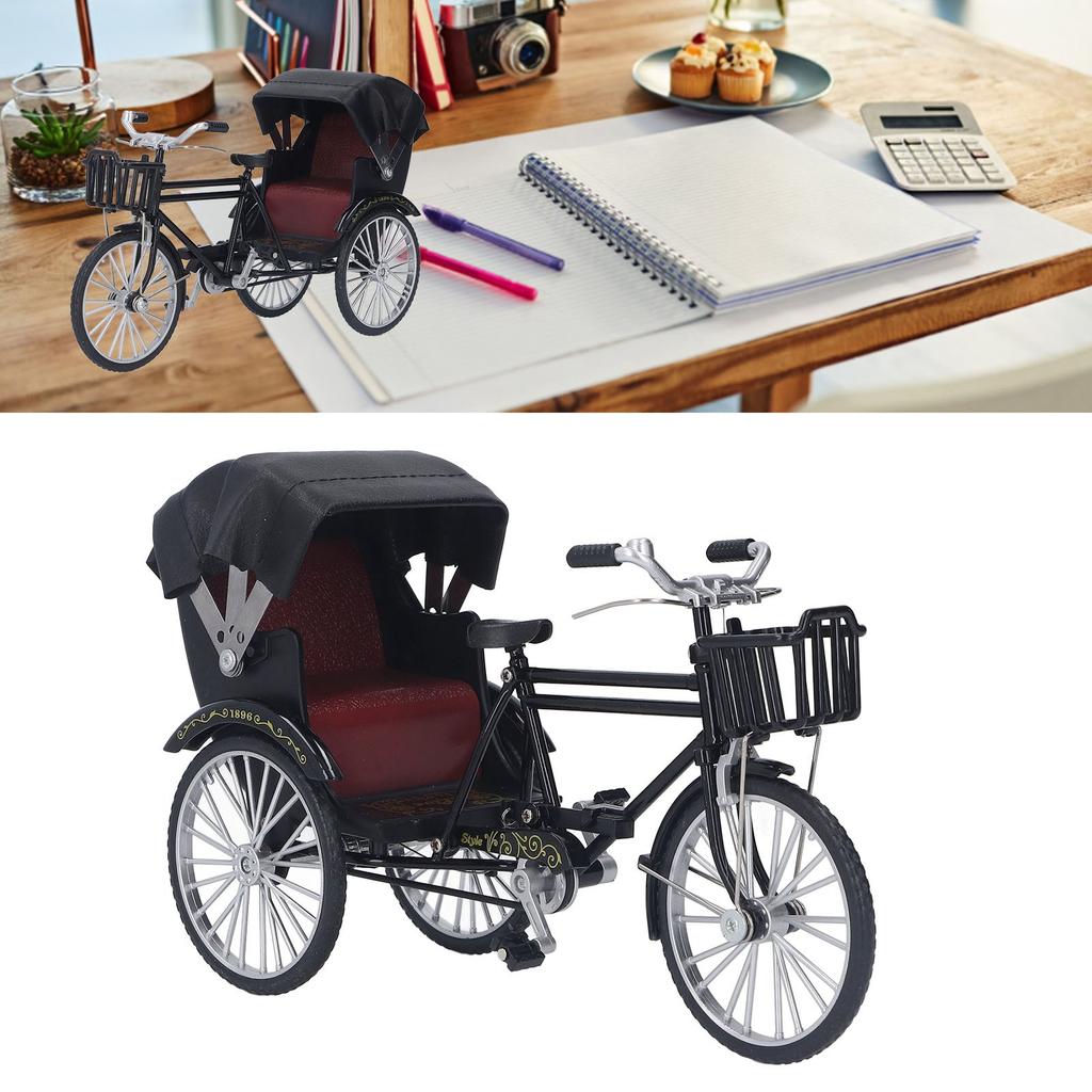 Rickshaw Model Retro Design Decorative Interesting Alloy 3 Wheel Rickshaw Desktop Ornament for Decoration