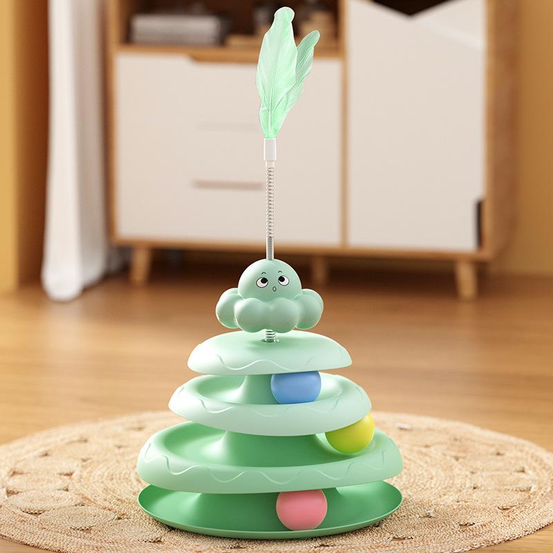Octopus Cat Turntable Toy Feather Teaser Wand Track Ball Pet Supplies for Kitten Self-Entertainment Boredom Relief зелёный