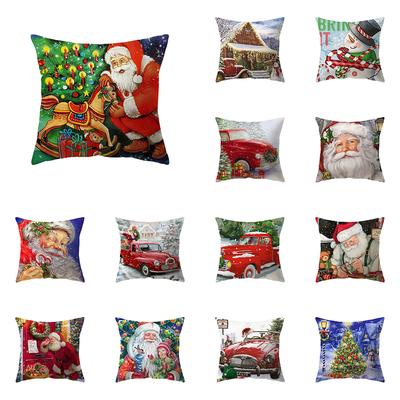 Christmas Atmosphere Santa Claus Print Pattern Cushion Cover Home Living Room Sofa Decoration Square Pillow Pillow Cover