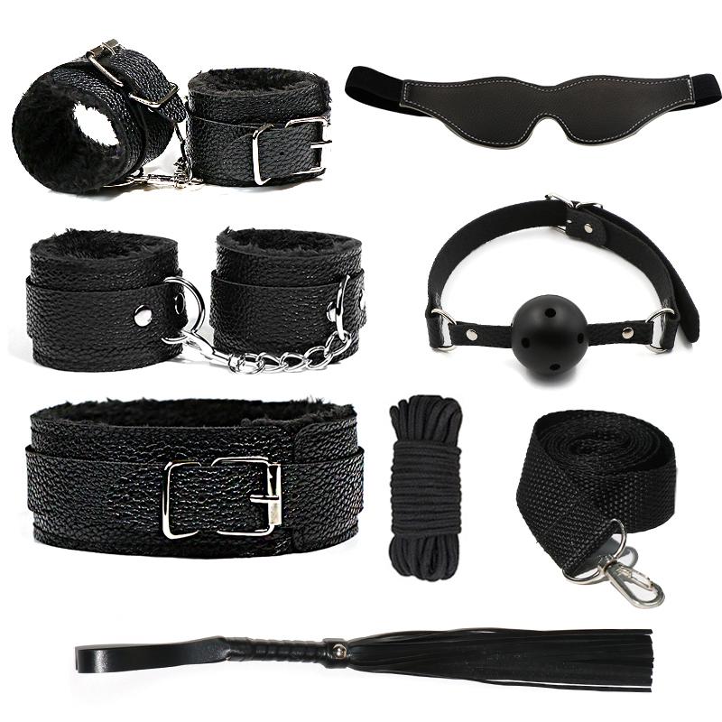 SM Sexspielzeug Set, 7-teiliges Paar Sexspielzeug Set, Halsband und Leine, Handschellen, Fußfesseln, Peitsche, Mundball, Augenmaske, 10 Meter Seilstütze, Produkte für Erwachsene