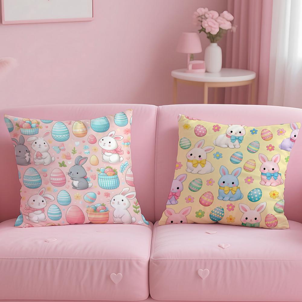 Cute Easter Bunny Cushion Cover Plush Fabric Soft Double-Sided Printed Sofa Warm Winter Home Gift Pillow Case