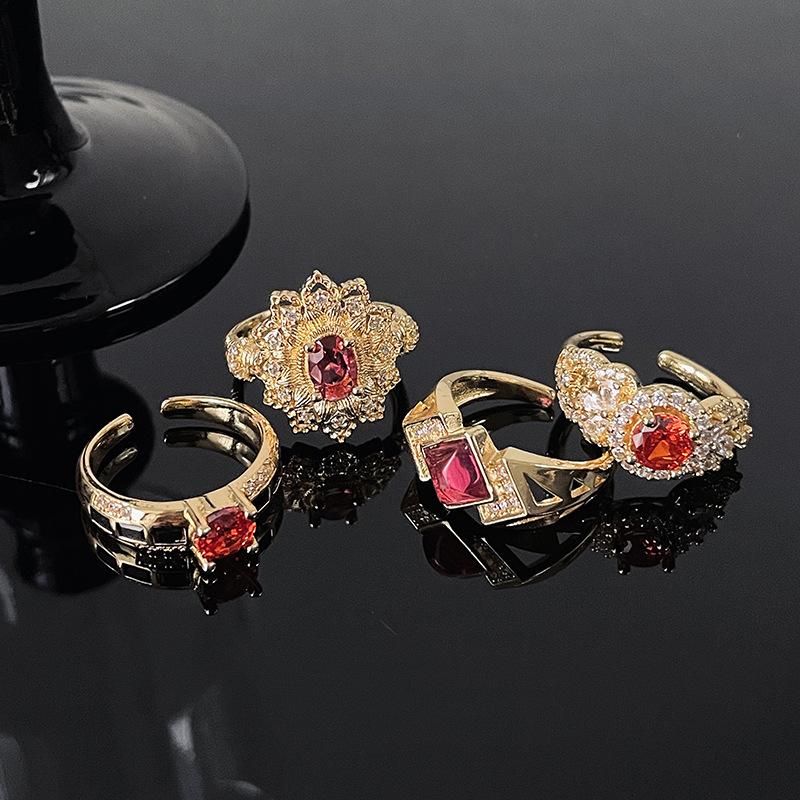French Italian Weave Gold Carving Process Red Zir*****Pen Ring Brushed Light Luxury Heavy Industry High Sense Ring