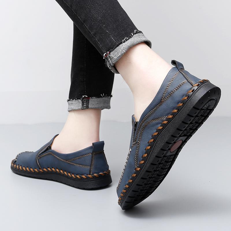 Men Brown Slip on Moccasins Hiking Shoes Black Flats Driving Shoes Blue Handmade Casual Wide Head Shoes Plus Size