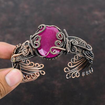 დაწახნაგებული ქაშმირის ლალი სამაჯური სპილენძის მავთულით შემოხვეული რეგულირებადი სამაჯური ხელნაკეთი დიზაინერის სამაჯური ძვირფასი ქვით სპილენძის მავთულის სამკაული საჩუქრისთვის