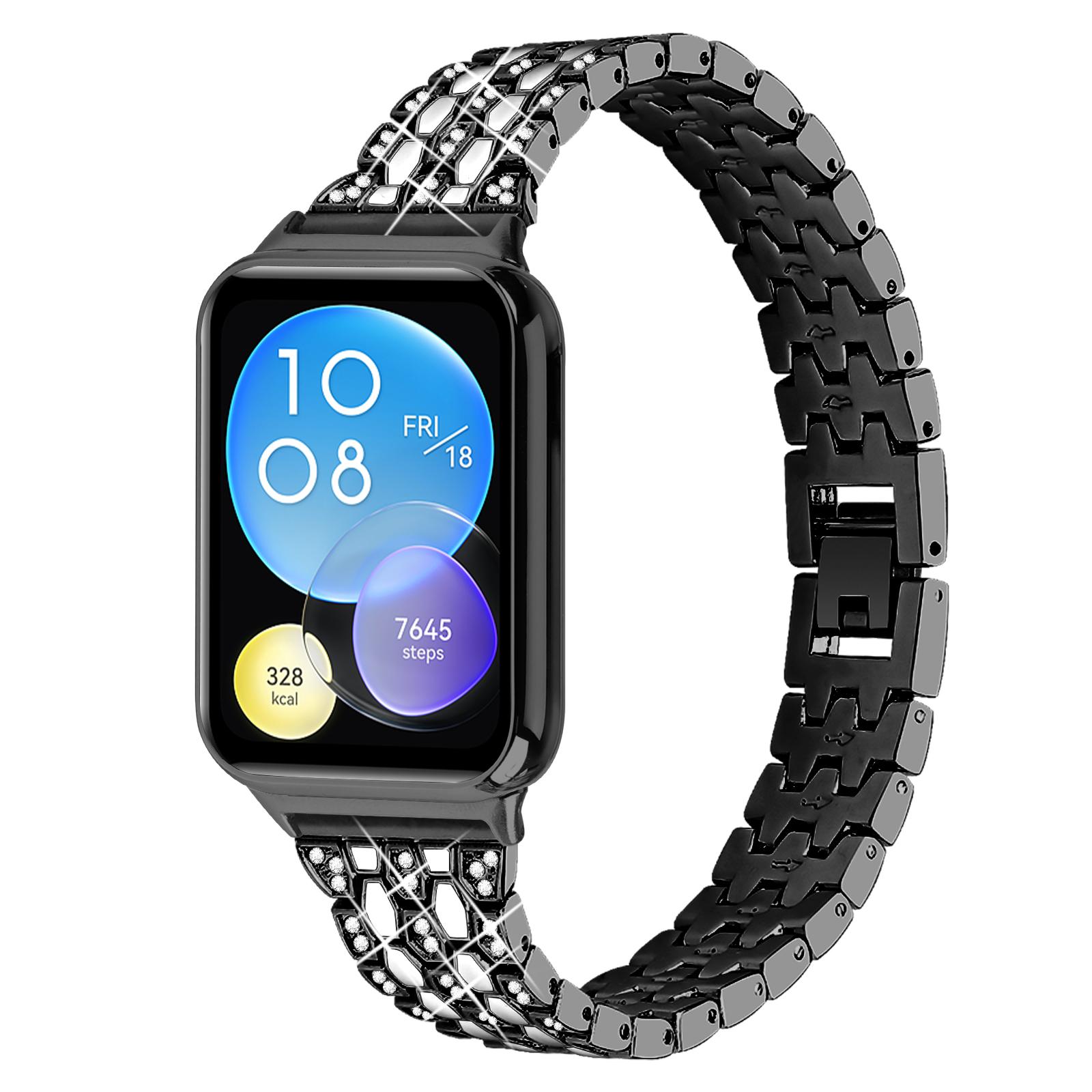 

For Xiaomi Smart Band 8 Pro 3 Rows Rhinestone Zinc Alloy Watch Band Women Replacement Strap Silver+Rose