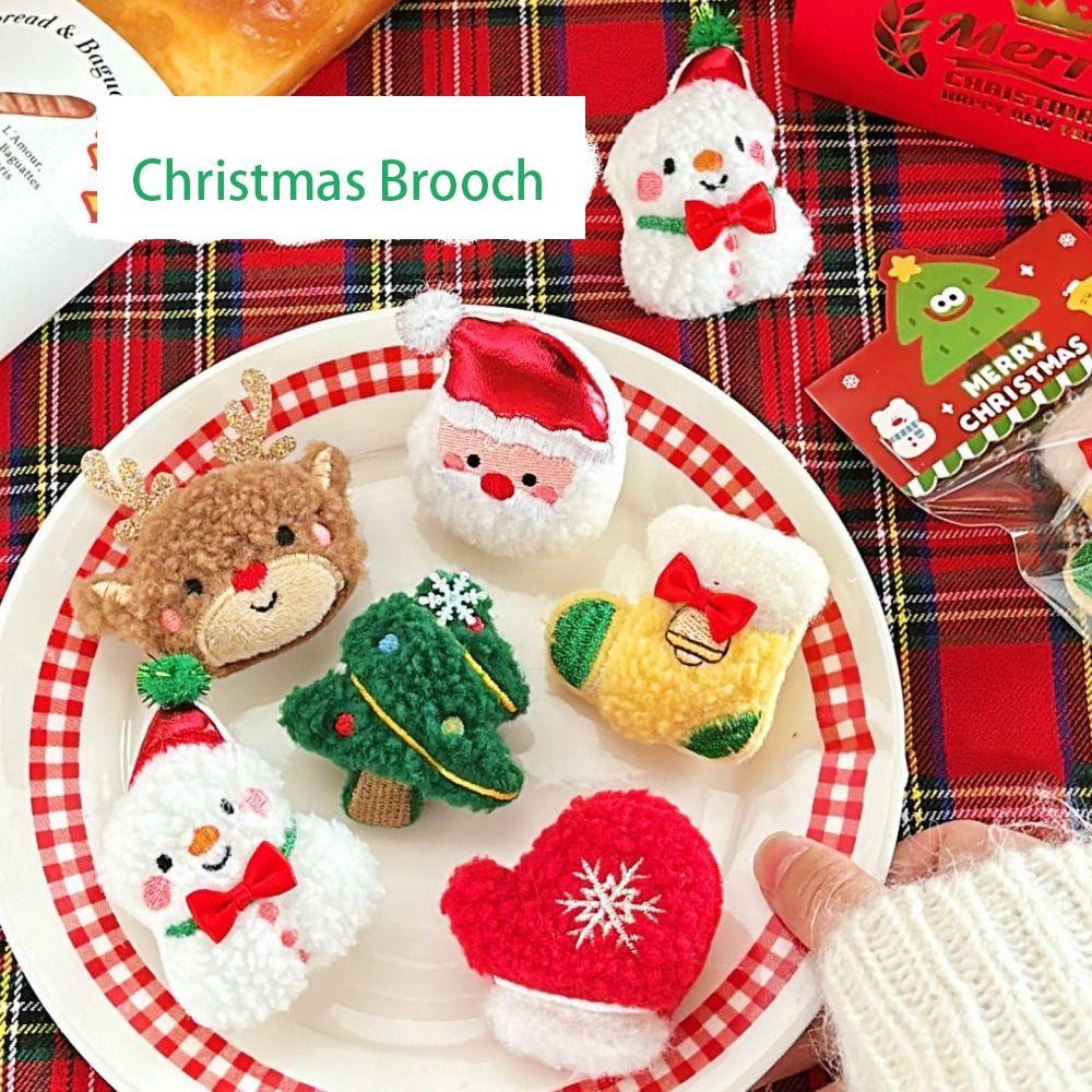 Snowman Santa Tree Brooch Tree Snowman Plush Pin Handmade Christmas Plush Brooch  Christmas Gifts