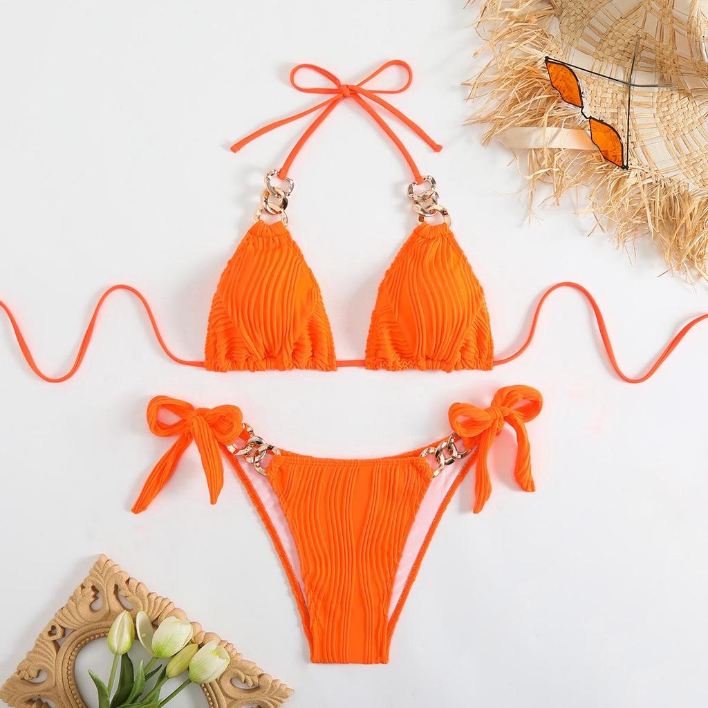 European & American Sexy Ribbed Tie-up Bikini - Hot-Selling Cross-Border Swimsuit