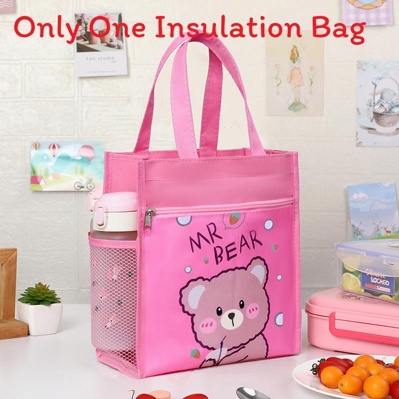 Cartoon Canvas Lunch Bag With Material For Kids School Snack Organizer