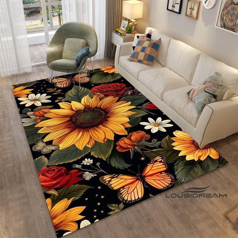 Sunflower Tulip Field Rug for Living Room, Bedroom, Coffee Table, Modern Non-slip Home Decor Area Rugs Customizable