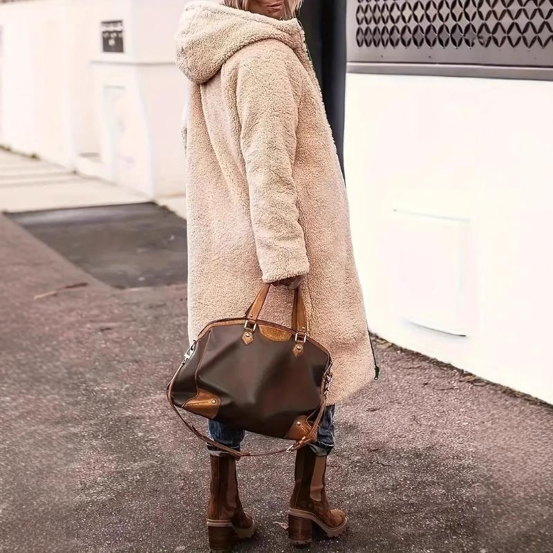 Women's medium and long coat, thickened and warm, loose hooded, women wearing cotton-padded clothes on both sides