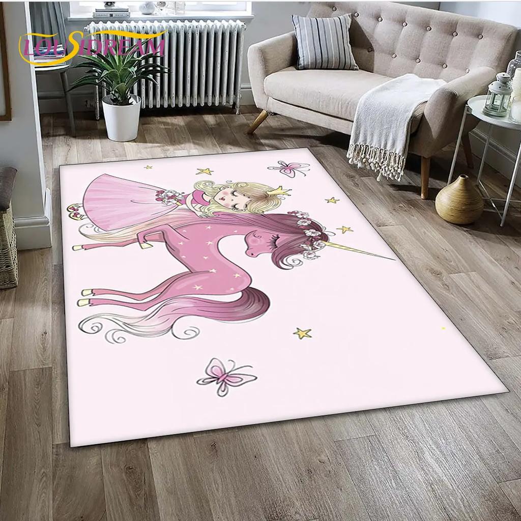 3D Cute Ballet Girl Ballerina Unicorn Cartoon Area Rug,Carpet for Home Living Room Bedroom Sofa Doormat Decor,Non-slip Floor Mat