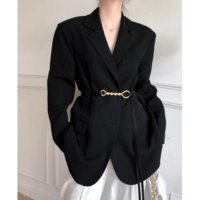 Giacca da abito nera dalla vestibilità ampia per cappotto blazer oversize stile street da donna